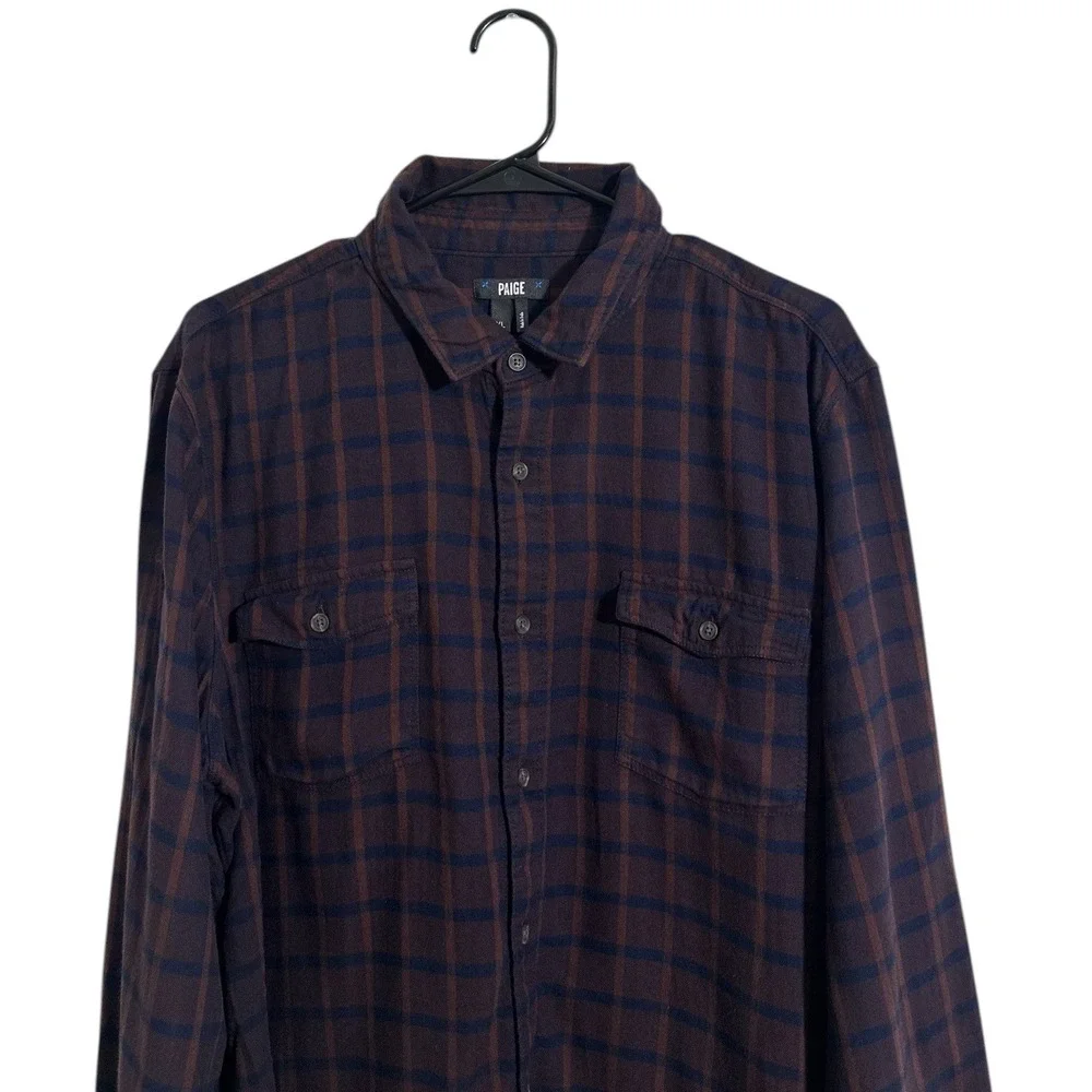 PAIGE Men's Everett Plaid Flannel Button-Up Shirt Cotton Viscose Size XL